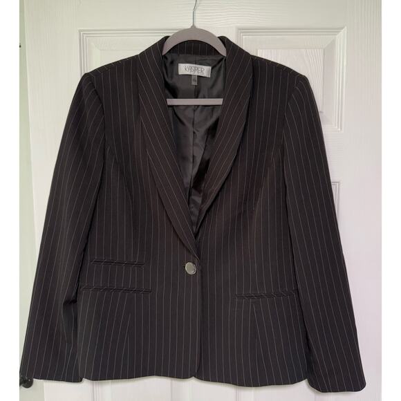 Kasper Women's Black Pinstriped Single Button Blazer Jacket Size 14 - Picture 1 of 9